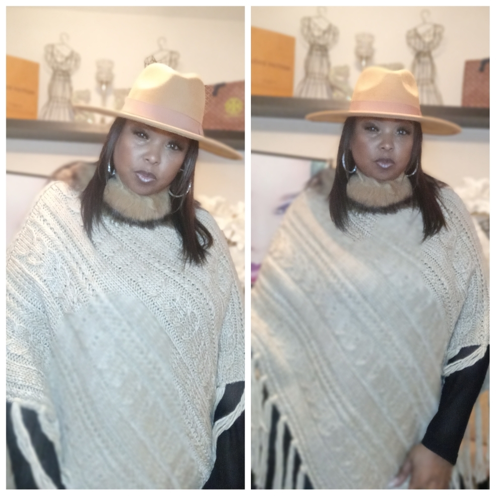 Fur Collar Sweater Poncho